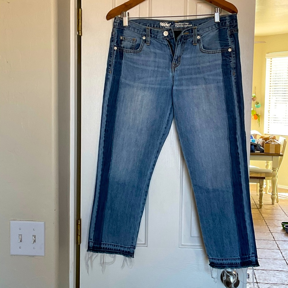 Two tone denim boyfriend cropped jeans